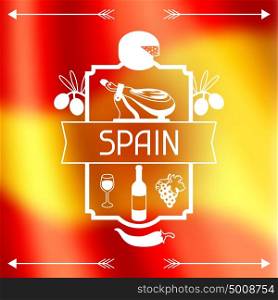 Traditional spanish food. Spain background design on blurred flag. Traditional spanish food. Spain background design on blurred flag.