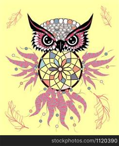 Traditional tattoo owl hold dream catcher symbol.. Traditional tattoo owl hold dream catcher symbol