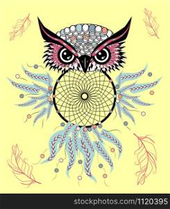 Traditional tattoo owl hold dream catcher symbol.. Traditional tattoo owl hold dream catcher symbol
