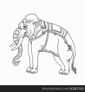 Traditional thai art,drawing of white elephant on still pose