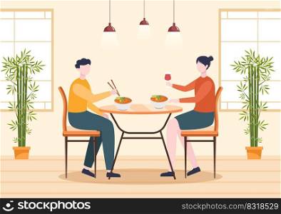 Traditional Thai Food Template Hand Drawn Cartoon Flat Illustration People Eating Thailand Cuisine in a Restaurant or Cafe Design