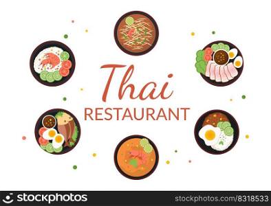 Traditional Thailand Food Template Cartoon Hand Drawn Illustration Various of Thai Cuisine Design