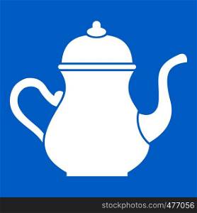 Traditional Turkish teapot icon white isolated on blue background vector illustration. Traditional Turkish teapot icon white