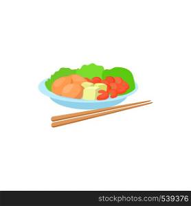 Traditional vietnamese food with chopsticks icon in cartoon style on a white background. Traditional vietnamese food with chopsticks icon