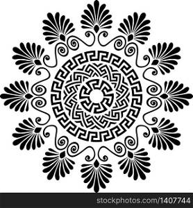 Traditional vintage black and white circle Greek ornament and floral pattern. vector Greek ornament Meander