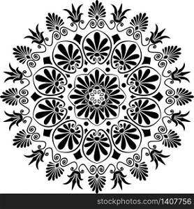 Traditional vintage black and white circle Greek ornament and floral pattern. vector Greek ornament Meander
