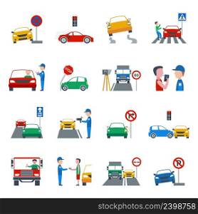 Traffic and driving violation flat icons set isolated vector illustration. Traffic Violation Icons Set