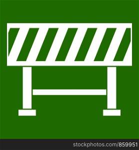 Traffic barrier icon white isolated on green background. Vector illustration. Traffic barrier icon green