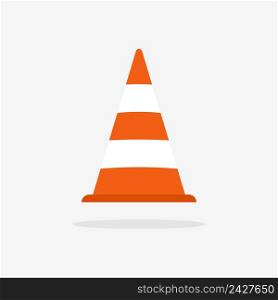 Traffic cone. Construction cone. Icon for traffic onroad, street and construction. Orange caution bollard. Safety and security sign. Flat icon isolated on white background. Vector.