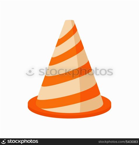 Traffic cone icon in cartoon style on a white background. Traffic cone icon, cartoon style