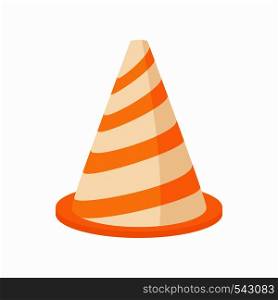Traffic cone icon in cartoon style on a white background. Traffic cone icon, cartoon style
