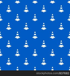 Traffic cone pattern repeat seamless in blue color for any design. Vector geometric illustration. Traffic cone pattern seamless blue