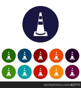 Traffic cone set icons in different colors isolated on white background. Traffic cone set icons