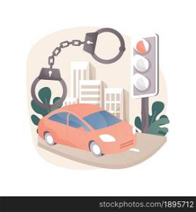 Traffic crime abstract concept vector illustration. Criminal traffic, road crime, car hit and run, under the influence, reckless driving, primary offense, rules violation abstract metaphor.. Traffic crime abstract concept vector illustration.