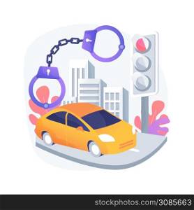 Traffic crime abstract concept vector illustration. Criminal traffic, road crime, car hit and run, under the influence, reckless driving, primary offense, rules violation abstract metaphor.. Traffic crime abstract concept vector illustration.