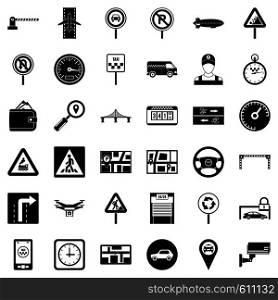 Traffic in city icons set. Simple style of 36 traffic in city vector icons for web isolated on white background. Traffic in city icons set, simple style