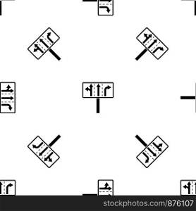 Traffic lanes at crossroads junction pattern repeat seamless in black color for any design. Vector geometric illustration. Traffic lanes at crossroads junction pattern seamless black