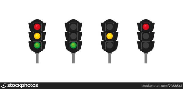 Traffic lighs icon set. Regulate the movement of cars illustration symbol. Sign semaphore vector 