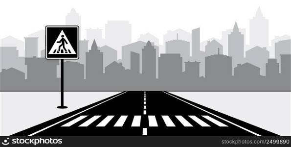 Traffic light, city street with zebra lines road marking and stoplight. Crosswalk icon. Pedestrian crossing sign. Zebra icon. Pathway strips or planes. Crosswalk stripes on car road and traffic signal