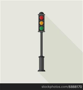 Traffic light icon. Traffic light with long shadow. Flat banner with road traffic light.