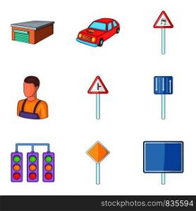 Traffic light icons set. Cartoon set of 9 traffic light vector icons for web isolated on white background. Traffic light icons set, cartoon style