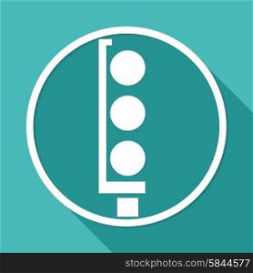 Traffic lights icon on white circle with a long shadow