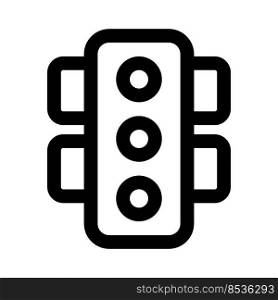 Traffic lights with all three lights isolated on a white background