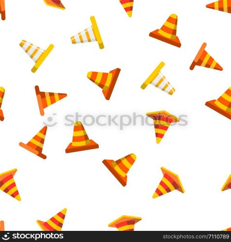 Traffic Orange Cones Vector Color Seamless Pattern Flat Illustration. Traffic Orange Cones Vector Seamless Pattern