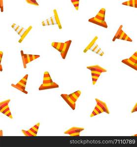 Traffic Orange Cones Vector Color Seamless Pattern Flat Illustration. Traffic Orange Cones Vector Seamless Pattern