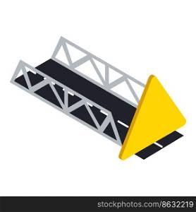 Traffic sign icon isometric vector. Road bridge and yellow triangular road sign. Bridge, overpass, traffic regulations, empty roadsign. Traffic sign icon isometric vector. Road bridge and yellow triangular road sign
