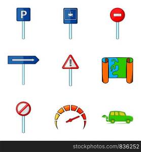 Traffic sign icons set. Cartoon set of 9 traffic sign vector icons for web isolated on white background. Traffic sign icons set, cartoon style