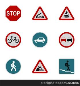 Traffic sign icons set. Flat illustration of 9 traffic sign vector icons for web. Traffic sign icons set, flat style