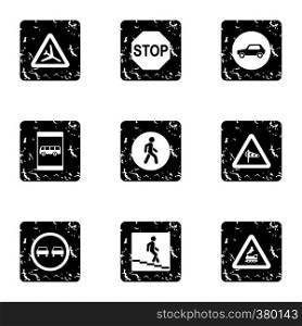 Traffic sign icons set. Grunge illustration of 9 traffic sign vector icons for web. Traffic sign icons set, grunge style