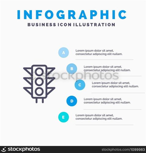 Traffic, Sign, Light, Road Blue Infographics Template 5 Steps. Vector Line Icon template
