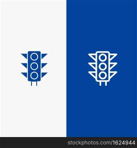 Traffic, Sign, Light, Road Line and Glyph Solid icon Blue banner