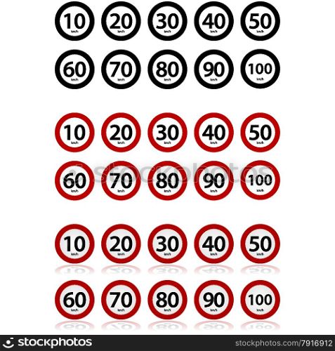 Traffic signs showing different speed limits in km/h