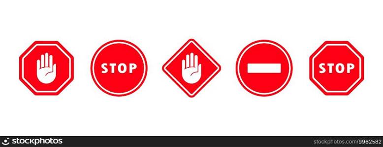 Traffic stop signal icon set. Warning and attention. Vector on isolated white background. EPS 10.. Traffic stop signal icon set. Warning and attention. Vector on isolated white background. EPS 10