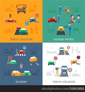 Traffic violation design concept set with road accidents flat icons isolated vector illustration. Traffic Violation Set
