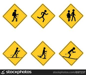 Traffic warning sign for various sports