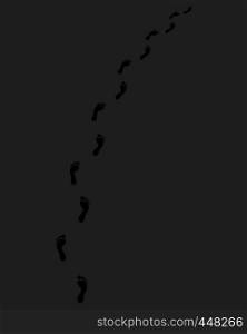 Trail of human bare footsteps on a gray background