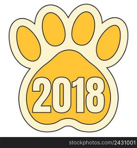 trail paws yellow dog ,symbol of 2018 Chinese calendar, vector sticker paw print yellow dog