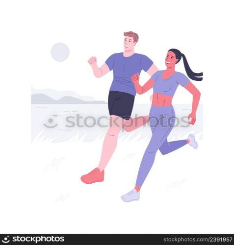 Trail running isolated cartoon vector illustrations. Young couple running countryside together, sport jogging in the mountain together, workout exercise, athlete motivation vector cartoon.. Trail running isolated cartoon vector illustrations.