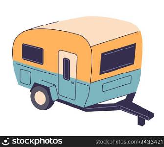 Trailer for traveling and tourism, isolated c&er van with place for sleeping. Container with windows and doors, road trips. Car or vehicle for riding far. Vector in flat style illustration. RV or trailer for traveling and tourism vector