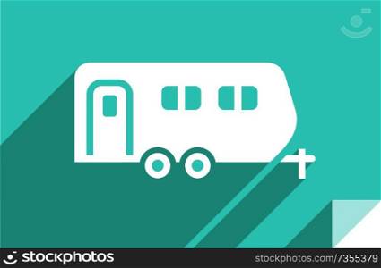 Trailer, transport flat icon, sticker square shape, modern color. Transport on the road
