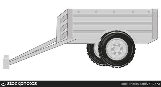 Trailor for passenger car on white background is insulated. Vector illustration drawing cargo trailor for car