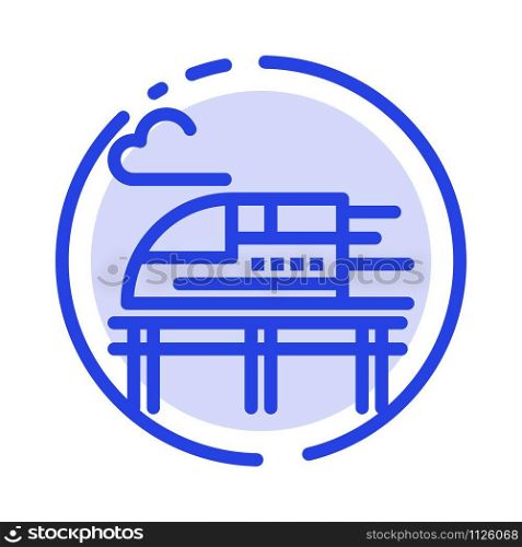 Train, Bullet, Transport Blue Dotted Line Line Icon