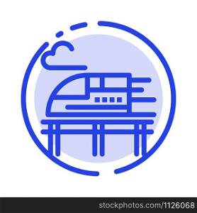 Train, Bullet, Transport Blue Dotted Line Line Icon