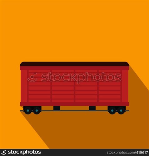 Train cargo wagon flat icon on a yellow background. Train cargo wagon flat