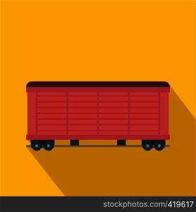 Train cargo wagon flat icon on a yellow background. Train cargo wagon flat