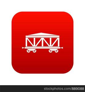 Train cargo wagon icon digital red for any design isolated on white vector illustration. Train cargo wagon icon digital red
